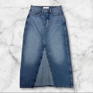 MNG Mango Jean Skirt Women's Slit Distressed Women's Blue Size: Small